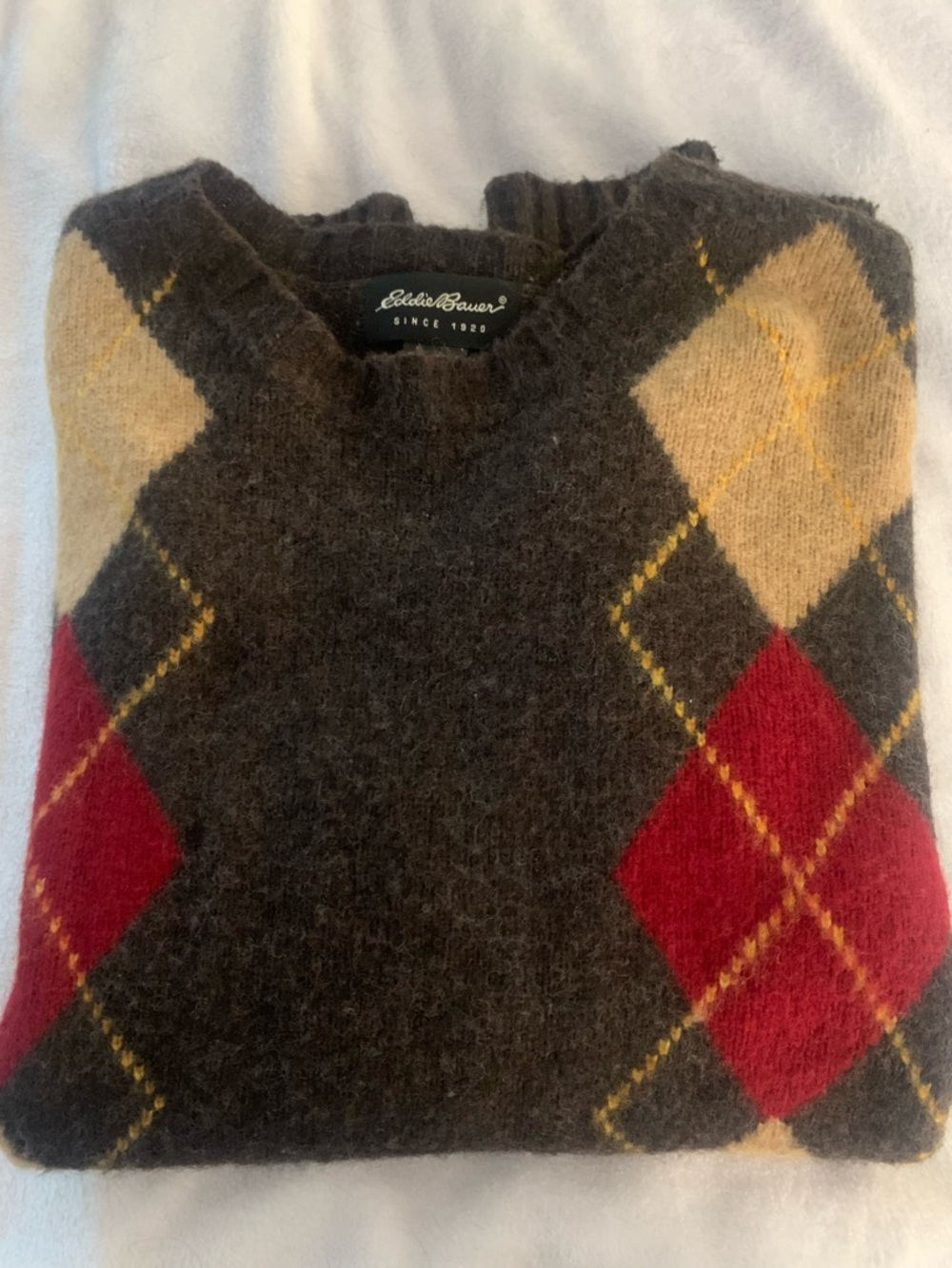 Eddie Bauer Vintage 90s y2k 100% Lambswool Argyle SweaterSize L - Picture 15 of 16
